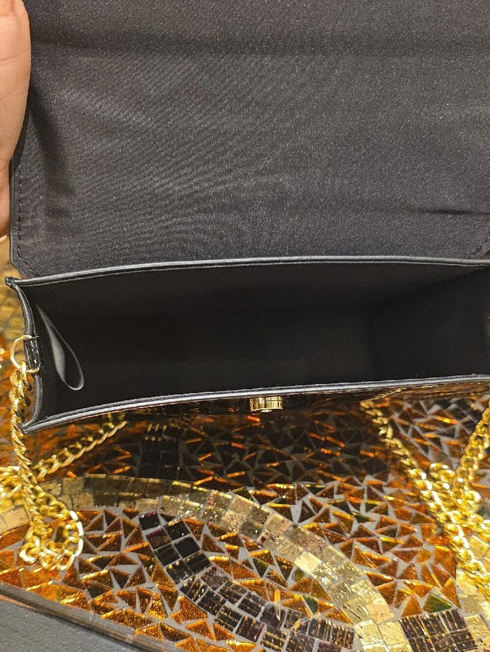 Jimmy Choo Black Patent Leather Crossbody with Gold Ring Tassel